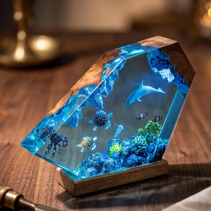 Dolphin Ocean Resin Lamp, Sea Turtle Octopus Night Light, Underwater Marine Life Decor