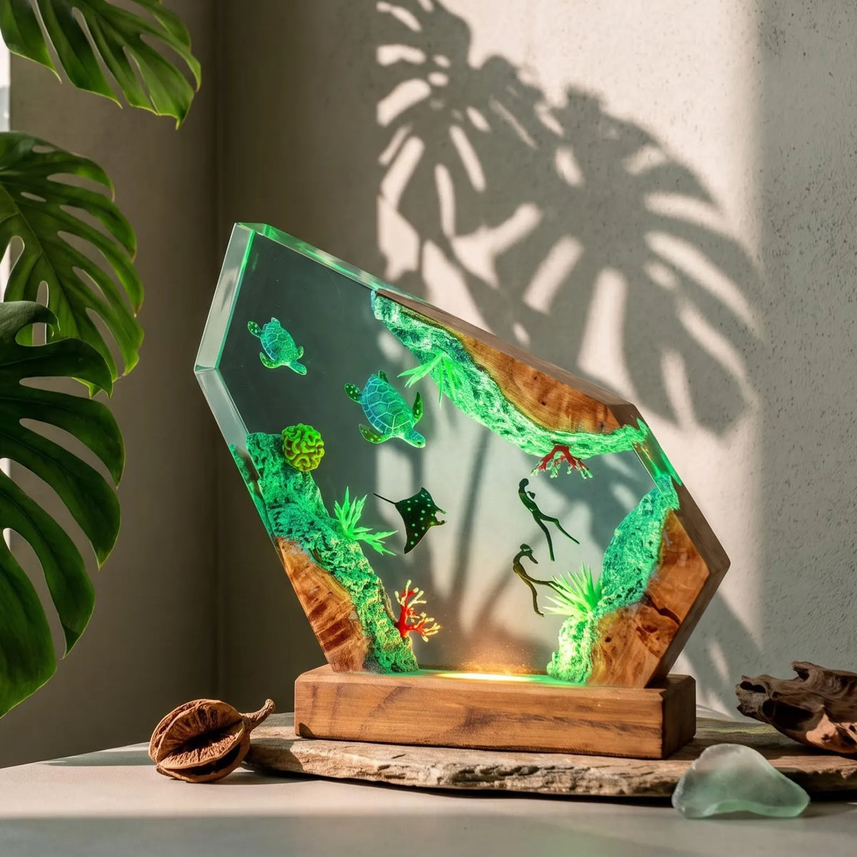 Dolphin Ocean Resin Lamp, Sea Turtle Octopus Night Light, Underwater Marine Life Decor