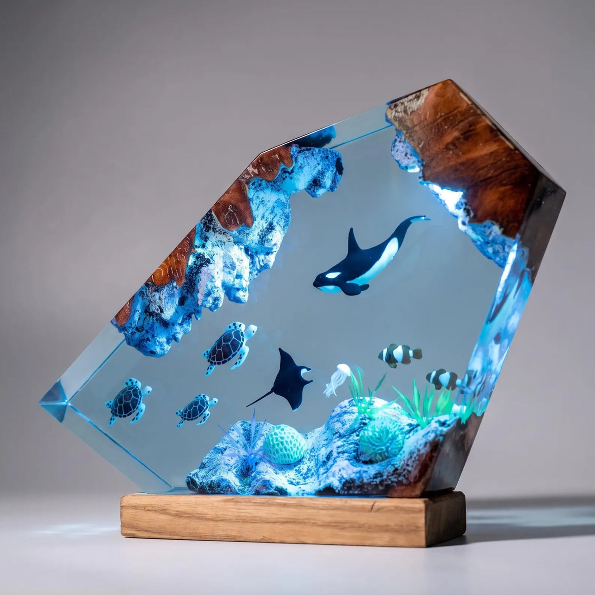 Orca Resin Night Light, Sea Turtle Lamp, Ocean Decor, Coral Reef Marine Life