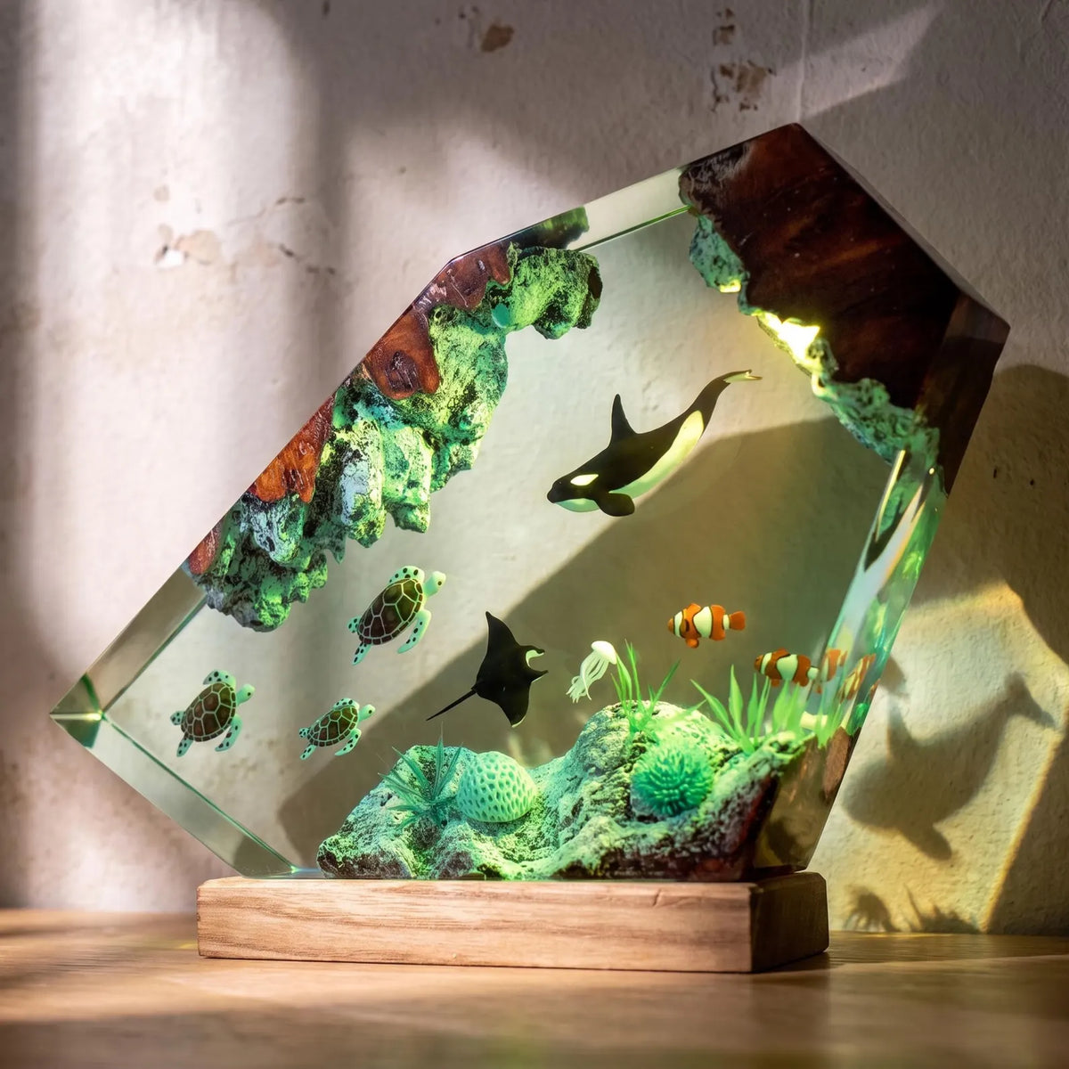 Orca Resin Night Light, Sea Turtle Lamp, Ocean Decor, Coral Reef Marine Life