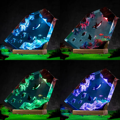 Orca Resin Night Light, Sea Turtle Lamp, Ocean Decor, Coral Reef Marine Life