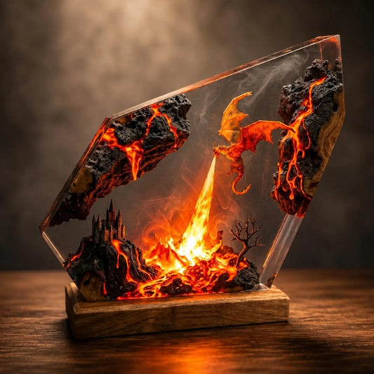 Fire Breathing Dragon Resin Lamp, Volcano Epoxy Night Light, Mythical Creature Fantasy Desk Decor