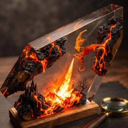 Fire Breathing Dragon Resin Lamp, Volcano Epoxy Night Light, Mythical Creature Fantasy Desk Decor