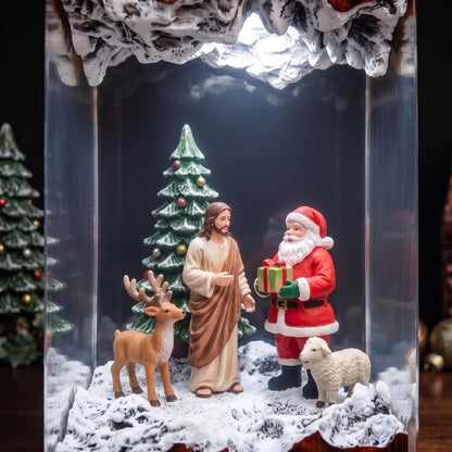 Santa and Jesus Resin Lamp – Christian Christmas Night Light with Reindeer