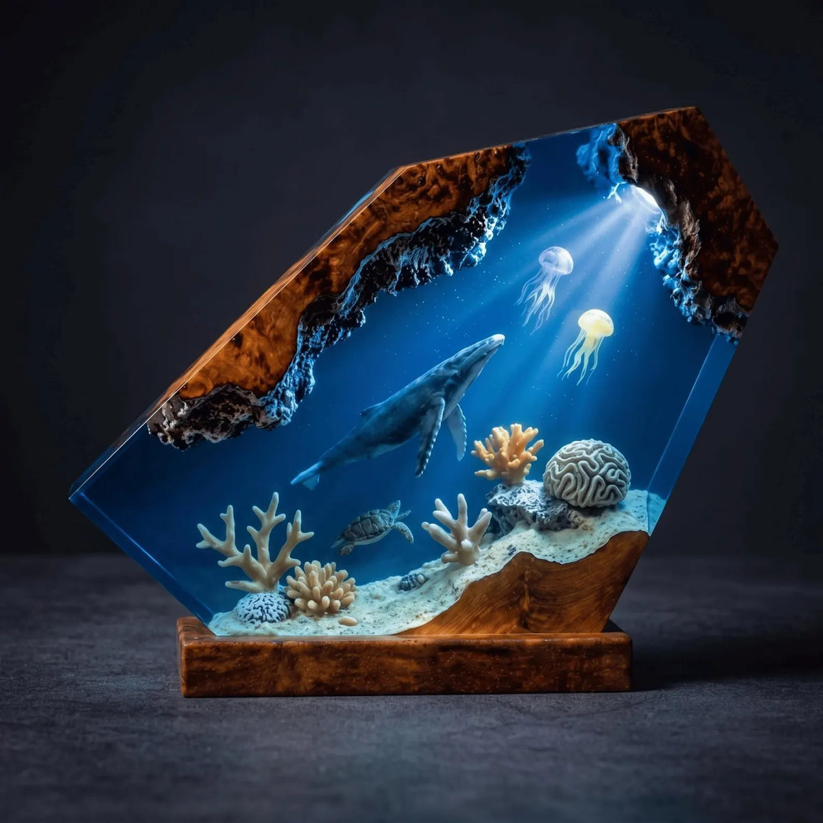 Humpback Whale Resin Lamp, Handmade Ocean Night Light, Jellyfish Coral Reef Table Decor Art