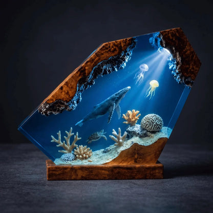 Humpback Whale Resin Lamp, Handmade Ocean Night Light, Jellyfish Coral Reef Table Decor Art