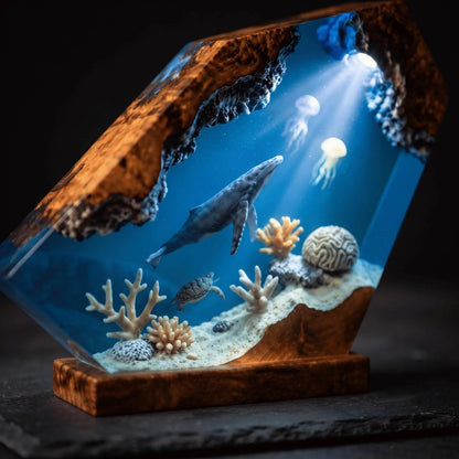 Humpback Whale Resin Lamp, Handmade Ocean Night Light, Jellyfish Coral Reef Table Decor Art