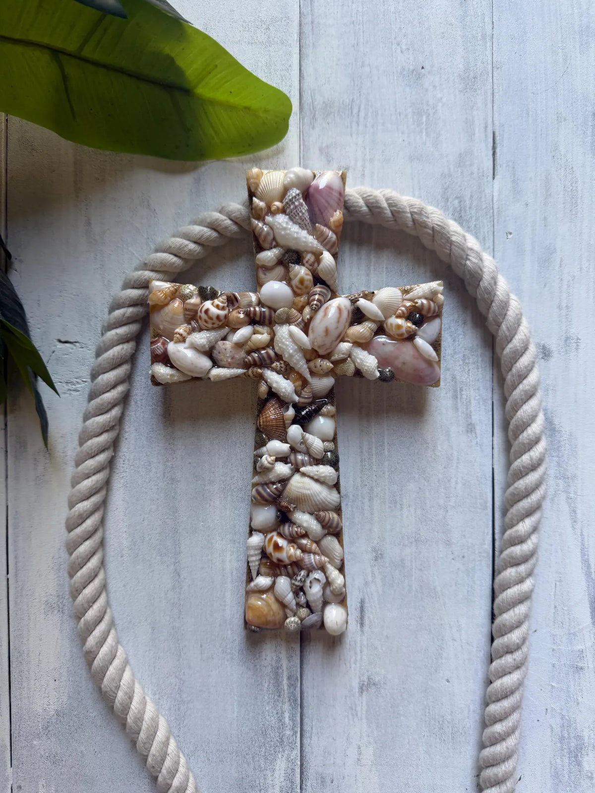Resin Shell Cross, Handmade Coastal Christian Wall Decor, Beach House Religious Home Accent, Ocean Inspired Decoration