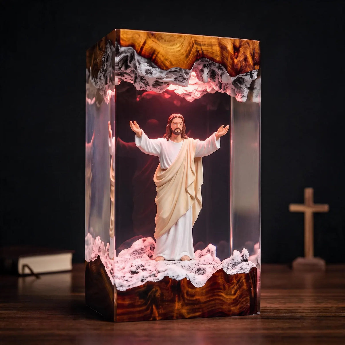 Jesus Winter Resin Lamp – Christian Snowy Scene Night Light