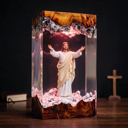 Jesus Winter Resin Lamp – Christian Snowy Scene Night Light