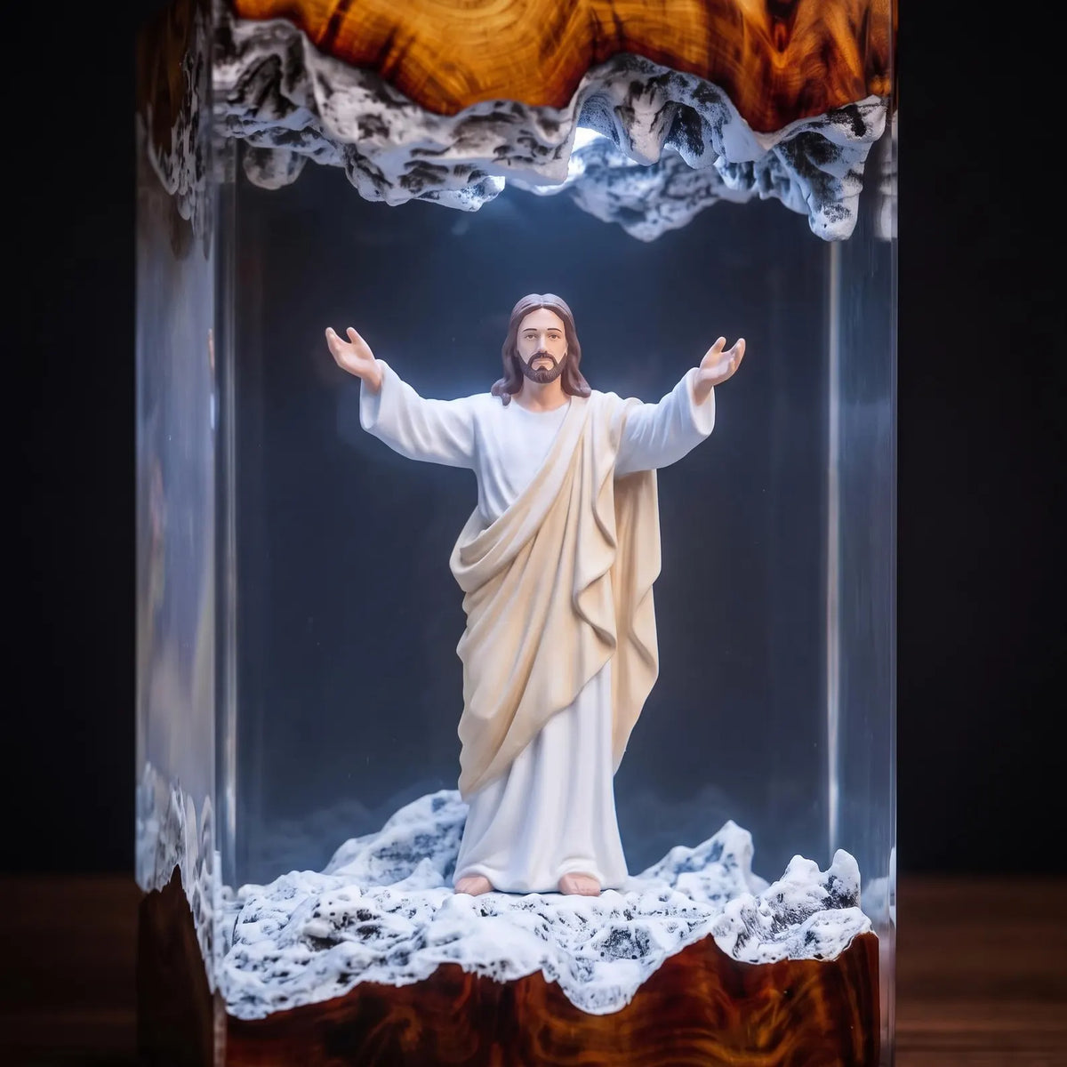 Jesus Winter Resin Lamp – Christian Snowy Scene Night Light