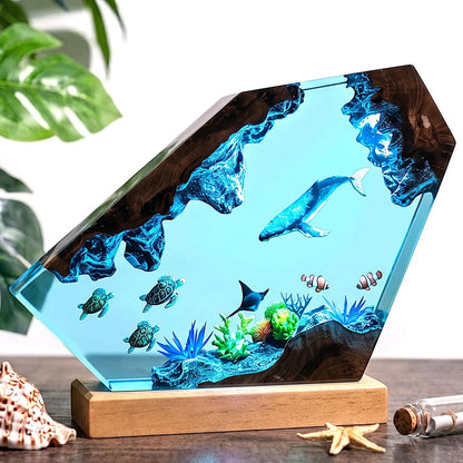 Custom Ocean Resin Lamp with Whale Turtle Couple Divers LED Night Light Marine Decor