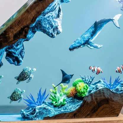 Custom Ocean Resin Lamp with Whale Turtle Couple Divers LED Night Light Marine Decor