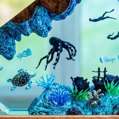Diver Ocean Resin Lamp with Octopus Sea Turtle Deep Sea LED Night Light Decor