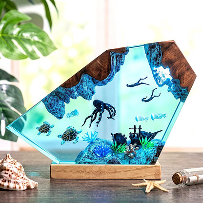 Diver Ocean Resin Lamp with Octopus Sea Turtle Deep Sea LED Night Light Decor
