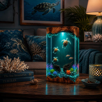 Sea Turtle Resin Lamp Ocean Night Light Shipwreck Coral Reef Handmade Underwater Diorama Decor