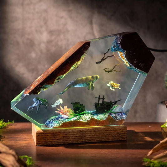 Manatee Resin Lamp, Handmade Ocean Night Light, Sea Cow Decor