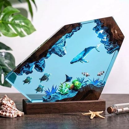 Custom Ocean Resin Lamp with Whale Turtle Couple Divers LED Night Light Marine Decor