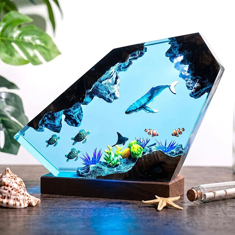 Custom Ocean Resin Lamp with Whale Turtle Couple Divers LED Night Light Marine Decor