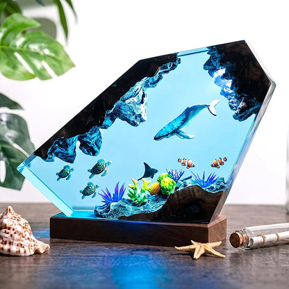 Custom Ocean Resin Lamp with Whale Turtle Couple Divers LED Night Light Marine Decor