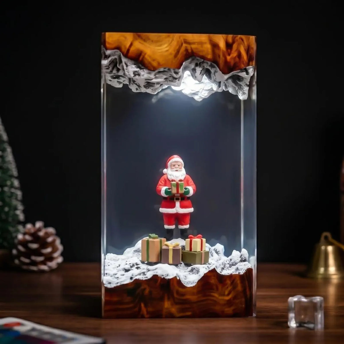 Santa Claus Resin Lamp – Snowy Christmas Night Light