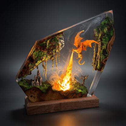 Fire Dragon Resin Lamp – Floating Kingdom Fantasy Decor & LED Night Light