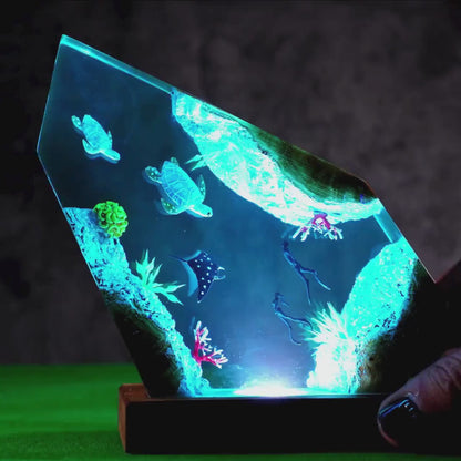 Dolphin Ocean Resin Lamp, Sea Turtle Octopus Night Light, Underwater Marine Life Decor