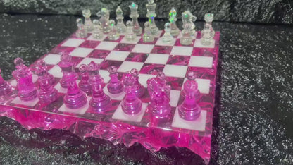 Rose Crystal Resin Chess Set Handmade Luxury Floral Epoxy Chess Board Home Decor Design