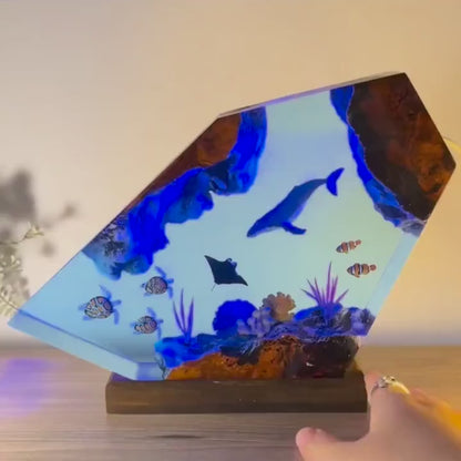 Humpback Whale Resin Lamp, Handmade Ocean Night Light, Jellyfish Coral Reef Table Decor Art