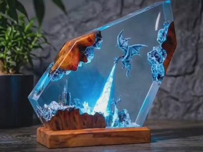 Handmade Ice Dragon Resin Lamp, Fantasy Night Light, Dragon Statue, Unique Home Decor Gift