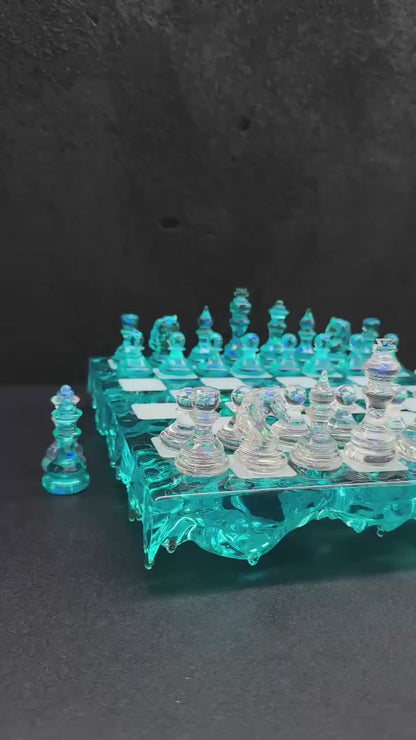 Handmade Crystal Resin Chess Set – Modern Wooden Chess Board with Luxury Design