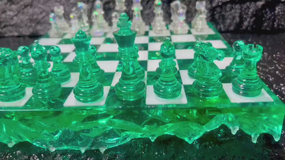 Handmade Dark Green Resin Chess Set – Personalized Luxury Board Game Gift