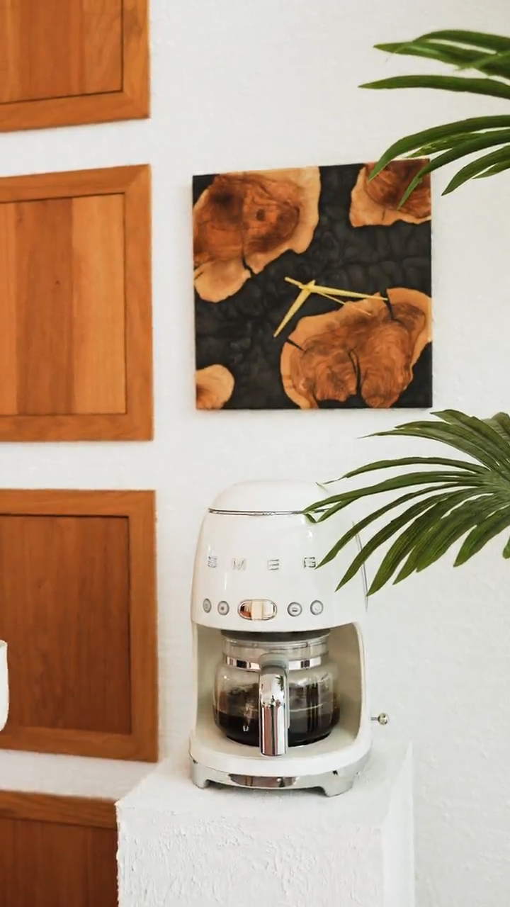 Epoxy Resin Olive Wood Wall Clock, Modern Square Handmade Clock, Rustic Contemporary Home Decor