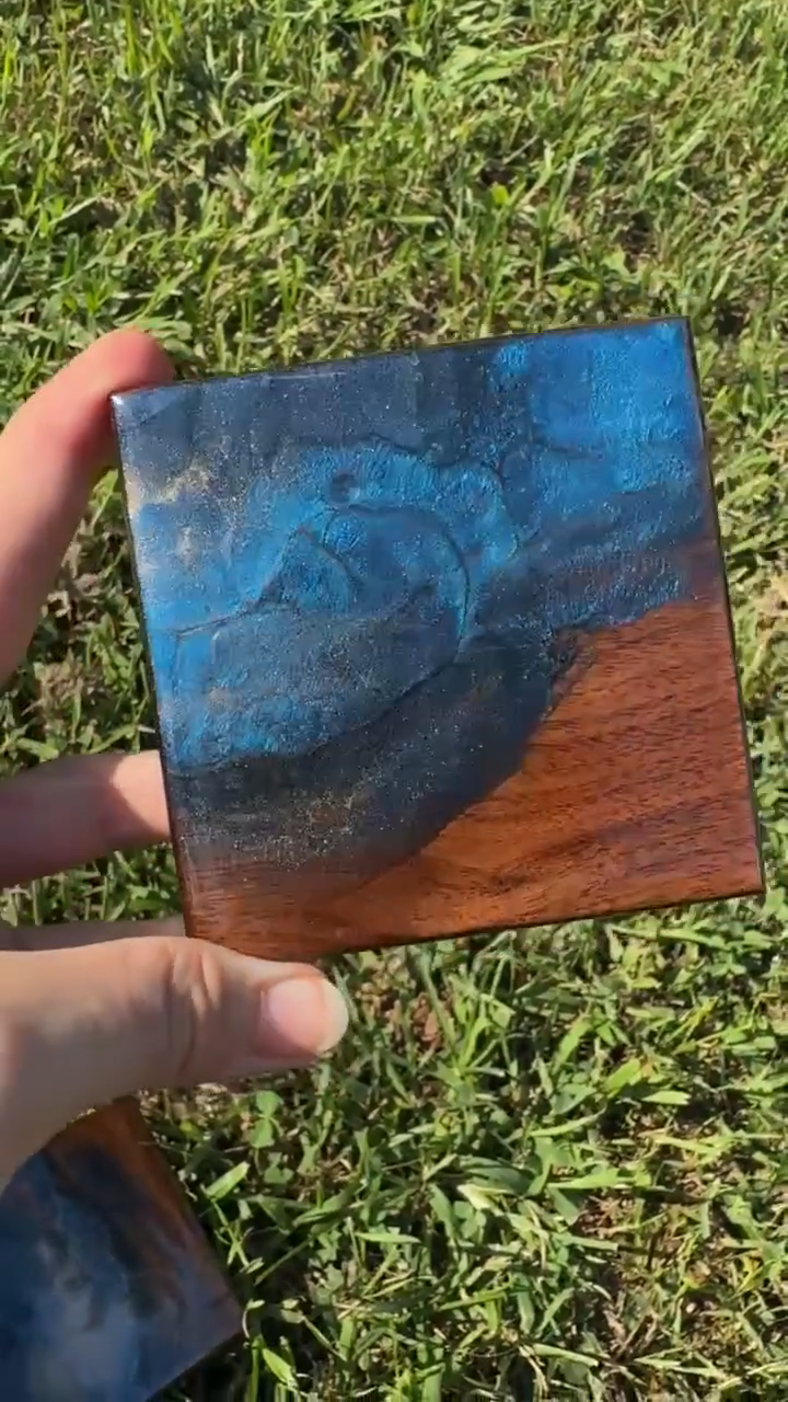 Mountain Resin Wood Coaster Set, Bear Pine Tree Design, Rustic Cabin Home Decor, Lake House