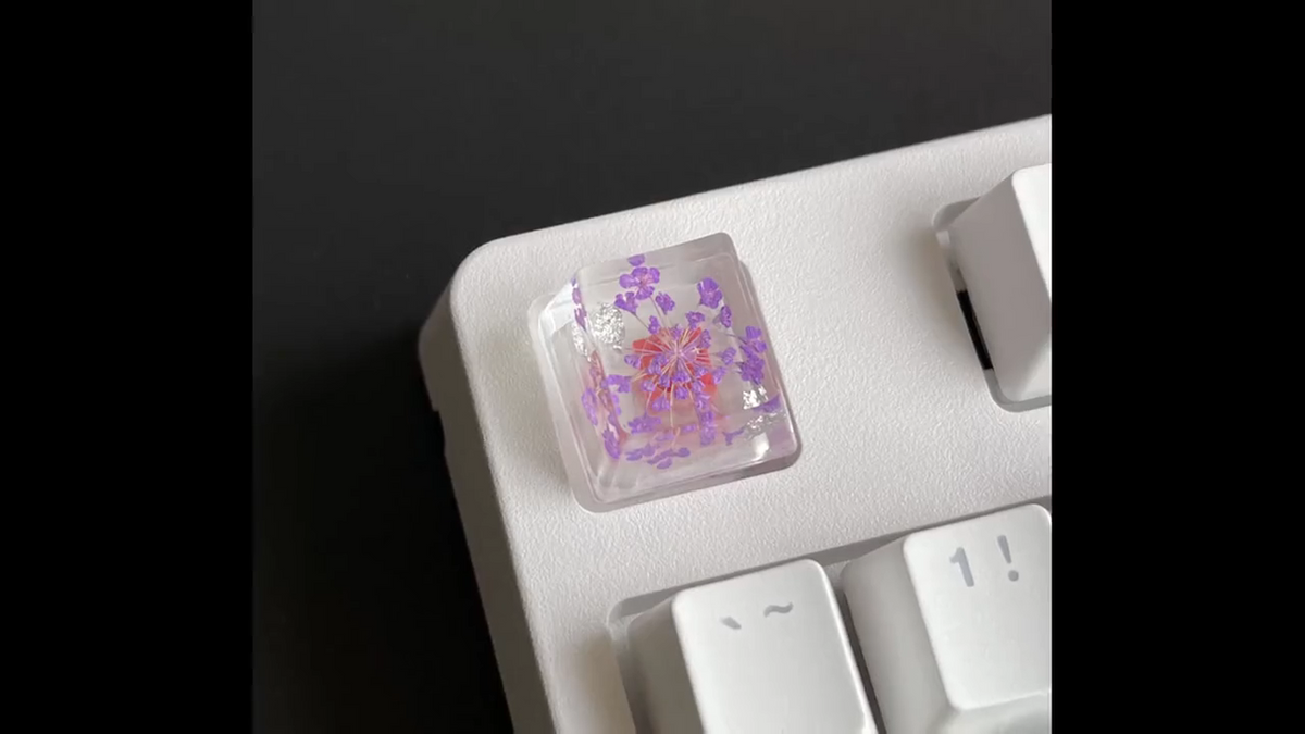 Purple Flower Resin Artisan Keycap, Handmade Novelty Keycap for Custom Mechanical Keyboard, Floral Design