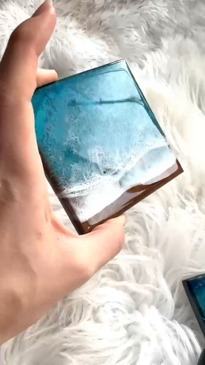 Walnut Ocean Coaster Set, Handmade Resin Beach Coasters, Wood Coastal Home Decor, Set of Four