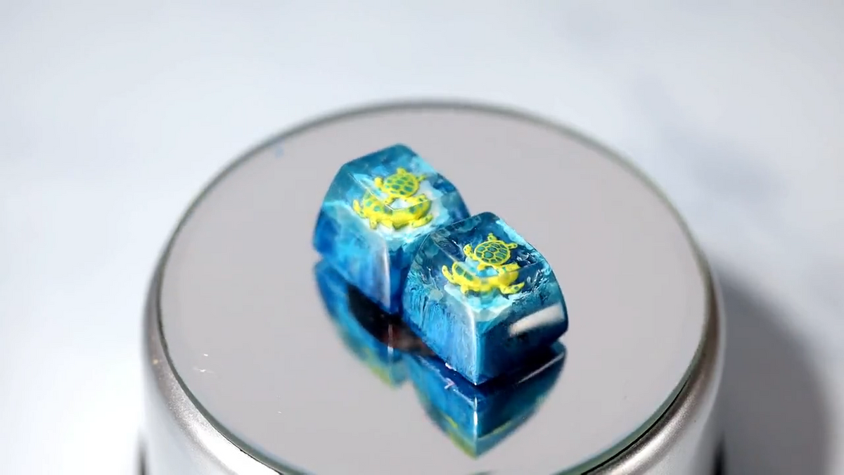 Blue Turtle SA Profile Artisan Keycap, Handmade Resin Keycap for Cherry MX Mechanical Keyboard