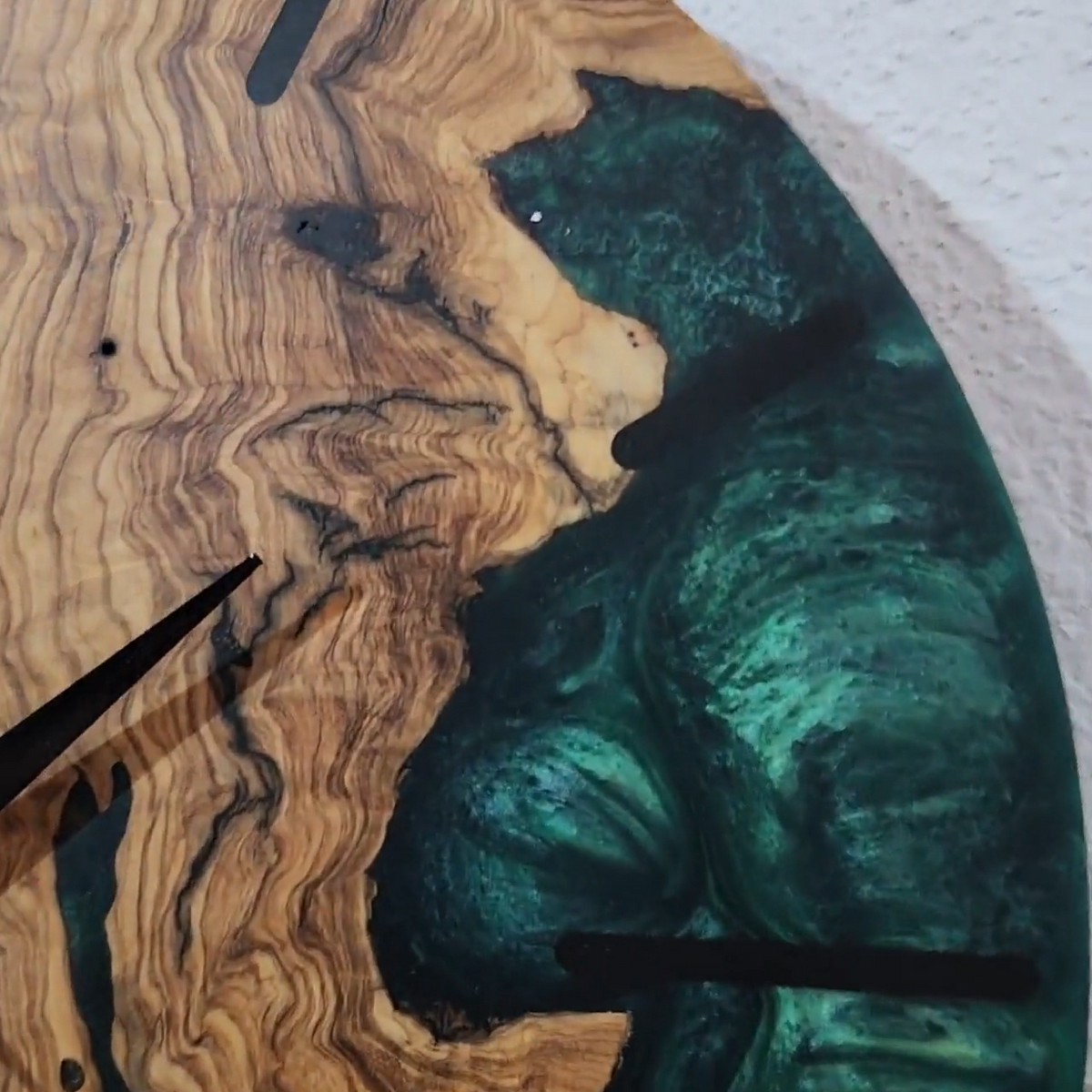 Green Resin Olive Wood Wall Clock, Custom Handmade Epoxy Live Edge Rustic Home Decor